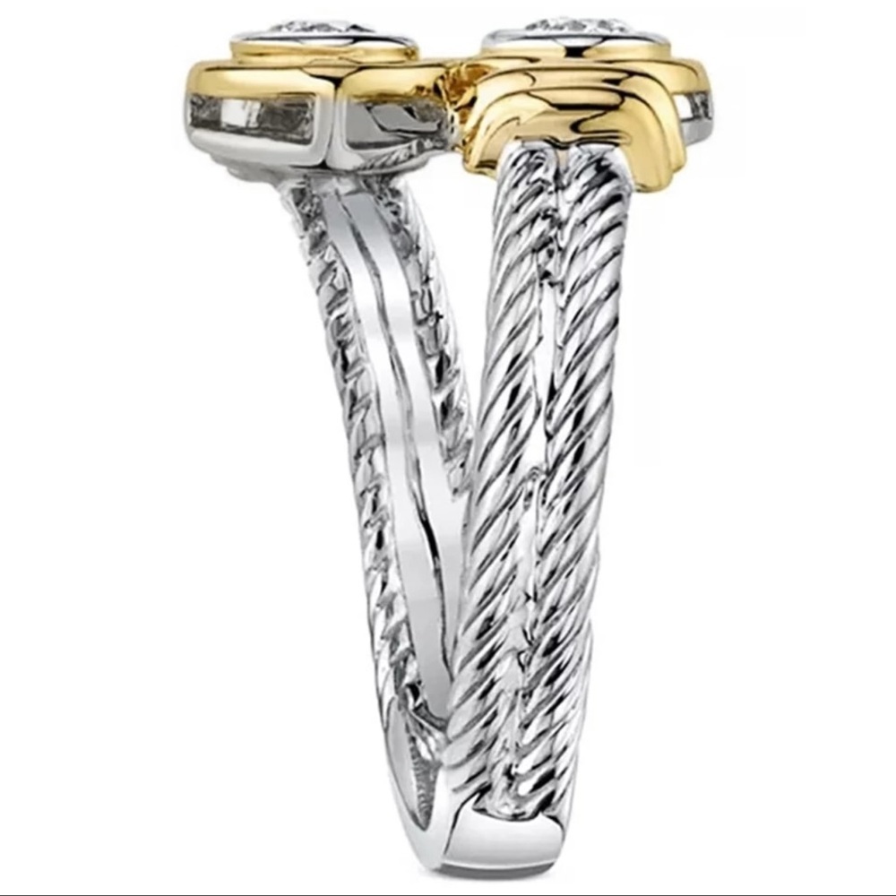 Twisted Silver & Gold Crystal Ring - Picture 5 of 7